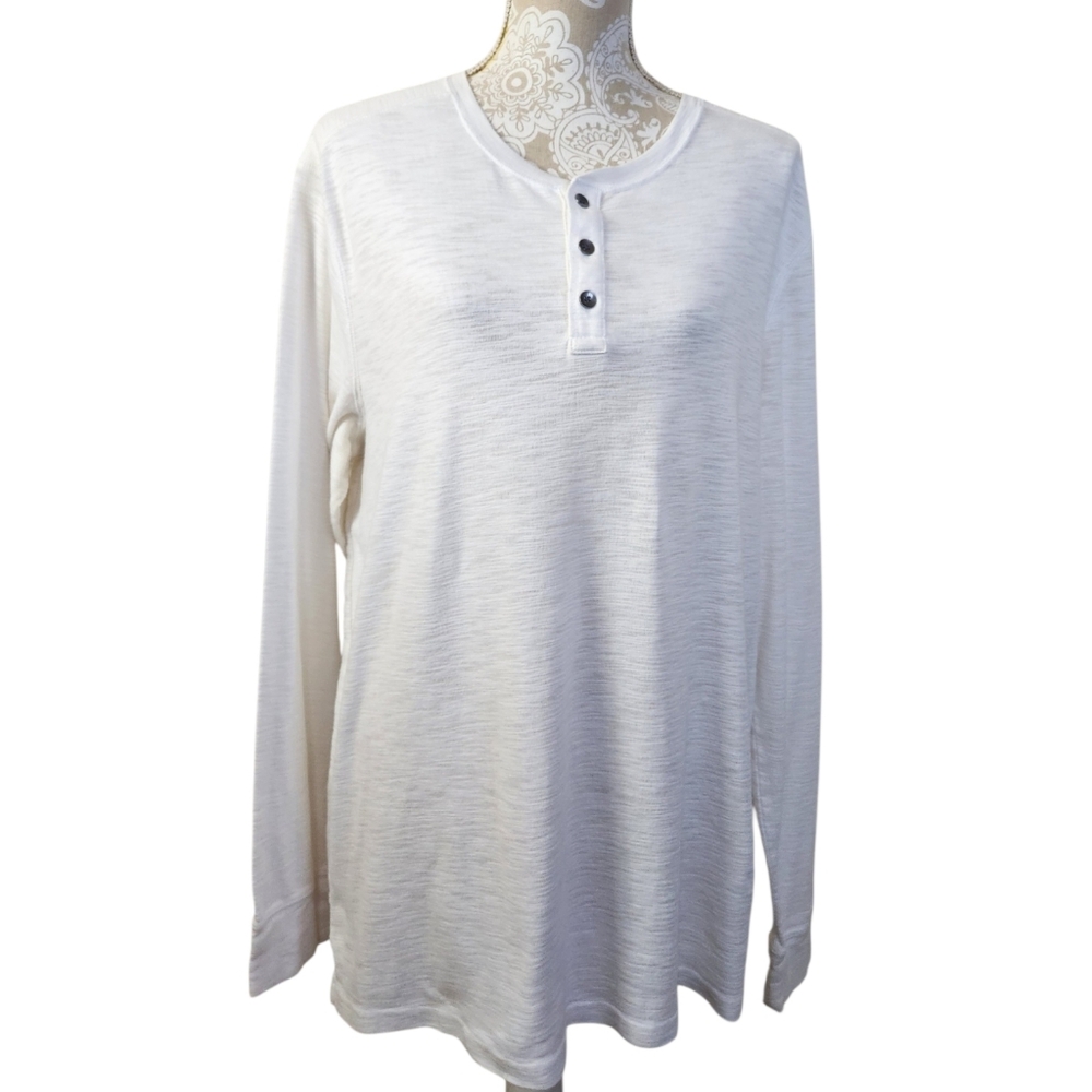 Apt. 9 Slubbed White/Gray Comfy Everyday Basics Henley Size XL